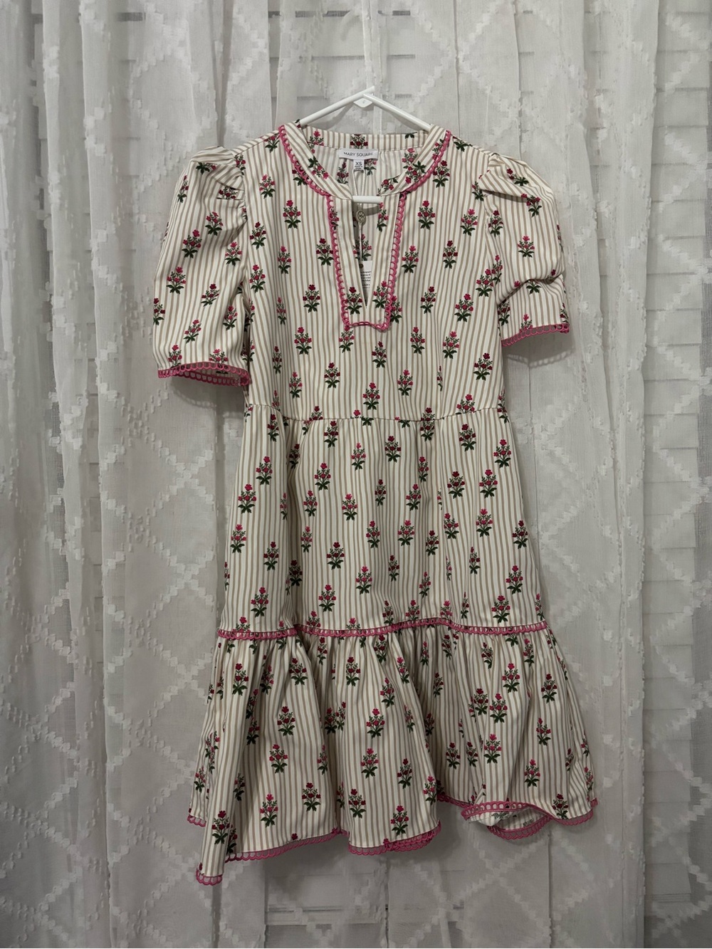 NWT Mary Square Floral Striped Pink & Neutral Dress